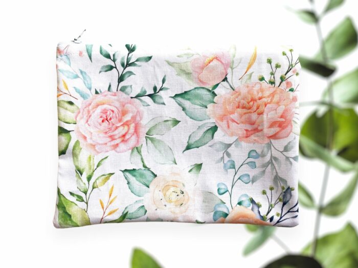 Pochette zippée fleurie, 14 coloris, 25 cm x 20 cm