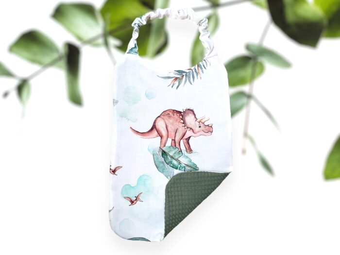 Bavoir maternelle, Serviette de cantine Dinosaures Montagnes, nid d'abeille vert