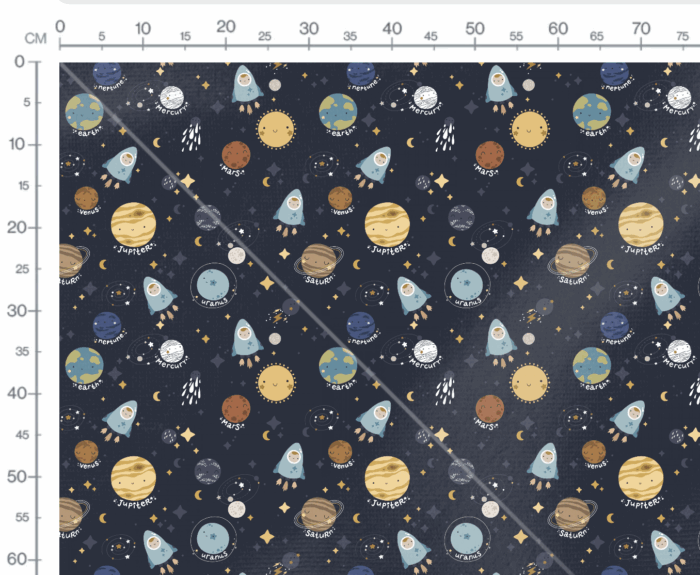 Tissu Imprimé Bébé Planètes Bleu, 7 tissus au choix – Image 3