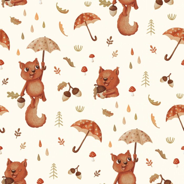 Tissu Imprimé Écureuil Automne, 10 tissus au choix