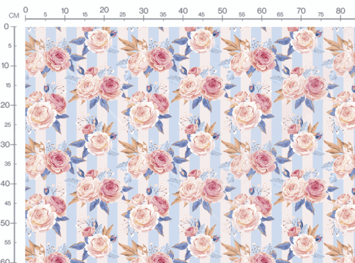 Tissu Imprimé Fleuri Raye Bleu Rose, 7 tissus au choix – Image 3