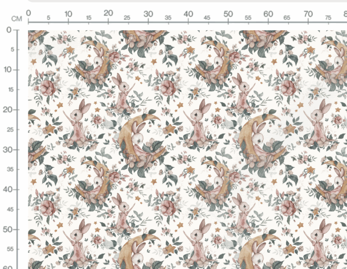 Tissu Imprimé Lapin Mignon Lune Fleuri Crème, 7 tissus au choix – Image 2