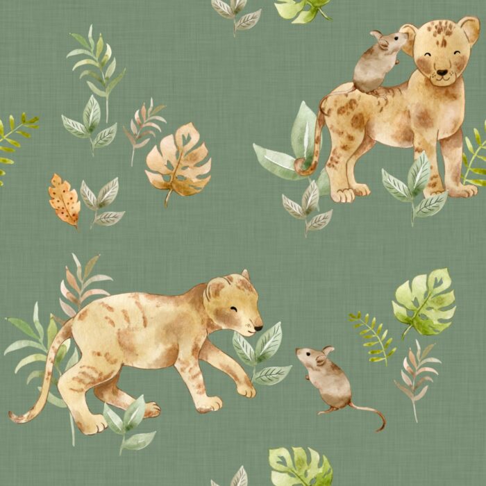 Tissu Imprimé Lionceau Souris Vert, 7 tissus au choix