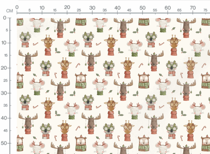 Tissu Imprimé Noel Animaux Lunettes Crème, 7 tissus au choix – Image 3
