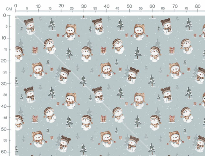 Tissu Imprimé Noel Bonhomme de Neige Bleu, 7 tissus au choix – Image 3
