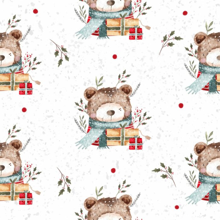 Tissu Imprimé Noel Ourson Cadeaux, 7 tissus au choix