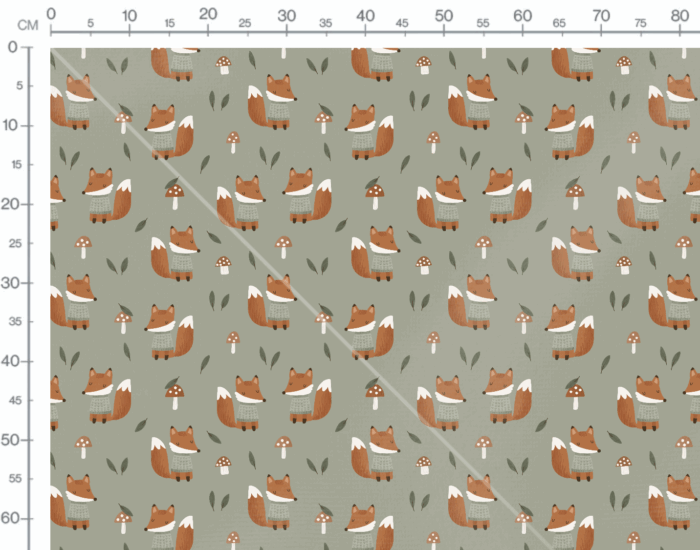 Tissu Imprimé Renard Automne Vert, 7 tissus au choix – Image 3