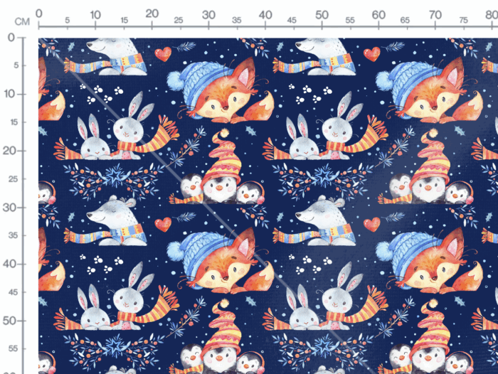 50 cm Toile de Coton Premium Renard Hiver Bleu – Image 3