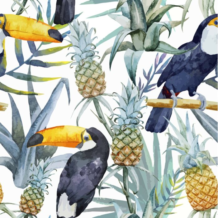 Tissu Imprimé Tropical Toucan, 7 tissus au choix