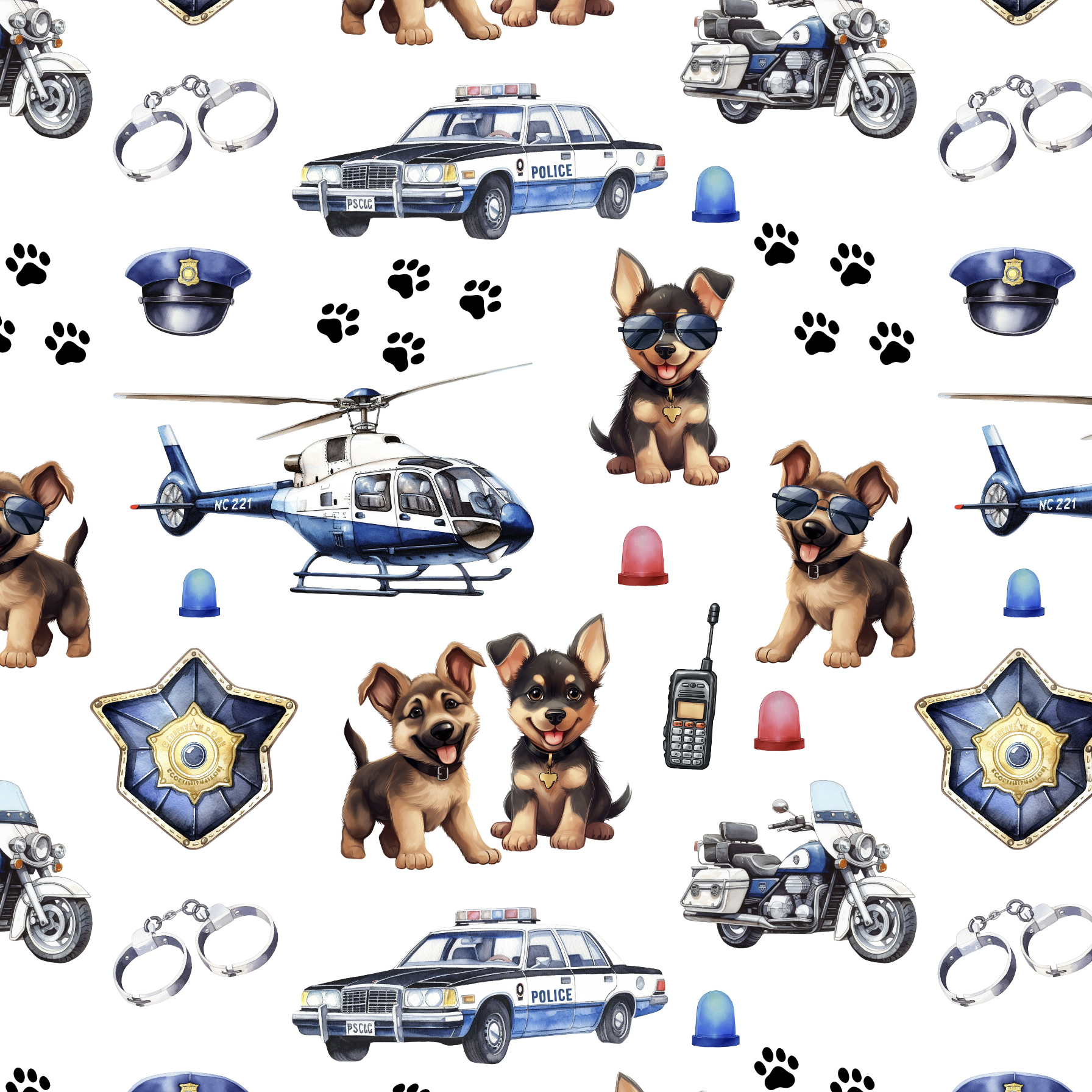 Tissu Exclusif Police Chiens Blanc, 10 tissus au choix