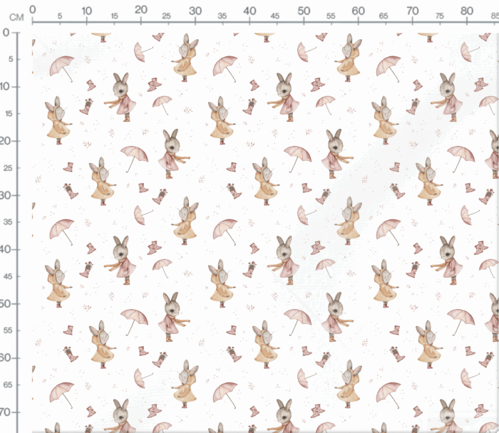 Tissu Imprimé Lapin Mignon Pluie Blanc, 7 tissus au choix – Image 3