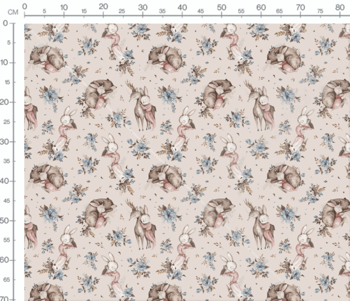 Tissu Imprimé Lapin Ourson Renne Beige, 11 tissus au choix – Image 3