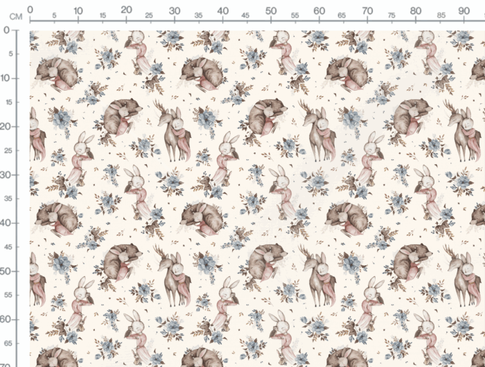 Tissu Imprimé Lapin Ourson Renne Crème, 11 tissus au choix – Image 2