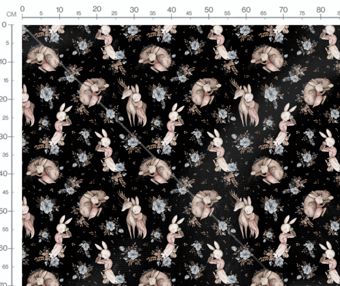 Tissu Imprimé Lapin Ourson Renne Noir, 11 tissus au choix – Image 3