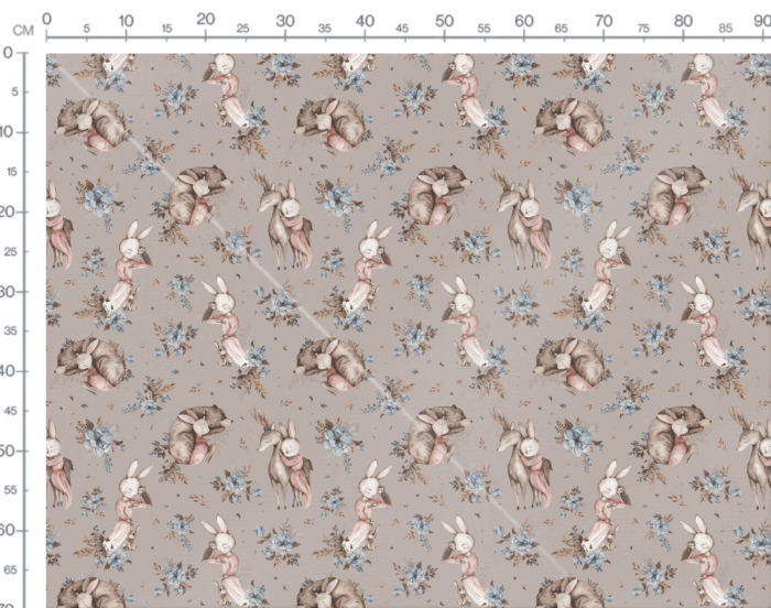 Tissu Imprimé Lapin Ourson Renne Taupe, 11 tissus au choix – Image 3
