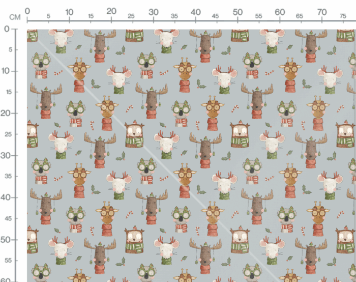 Tissu Imprimé Noel Animaux Lunettes Bleu, 7 tissus au choix – Image 3