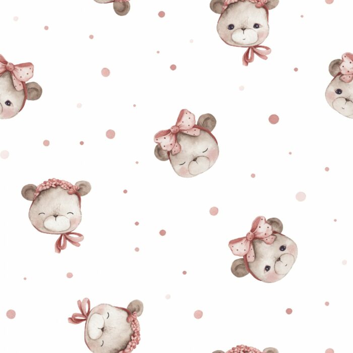 Tissu Imprimé Petit Ourson Fille Blanc, 7 tissus au choix