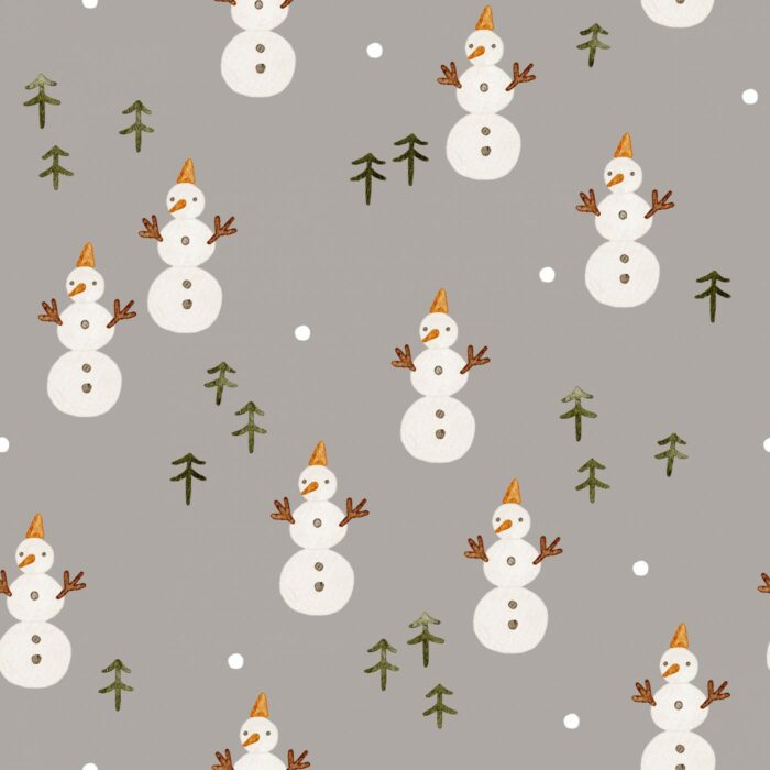 Tissu Imprimé Bonhomme de Neige Gris, 7 tissus au choix