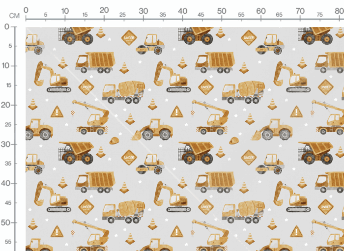 Tissu Imprimé Camions Chantier Gris, 7 tissus au choix – Image 2