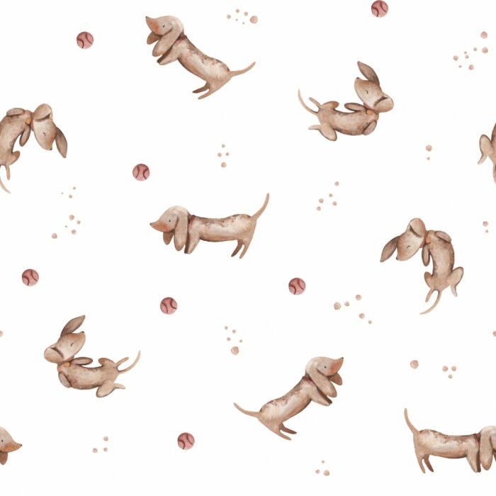 Tissu Imprimé Chiots Mignons Blanc, 7 tissus au choix