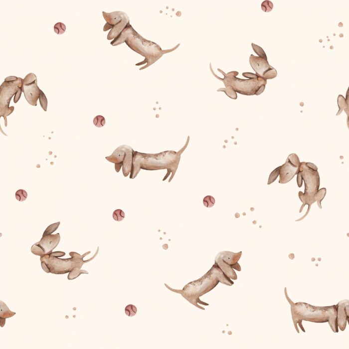 Tissu Imprimé Chiots Mignons Crème, 7 tissus au choix