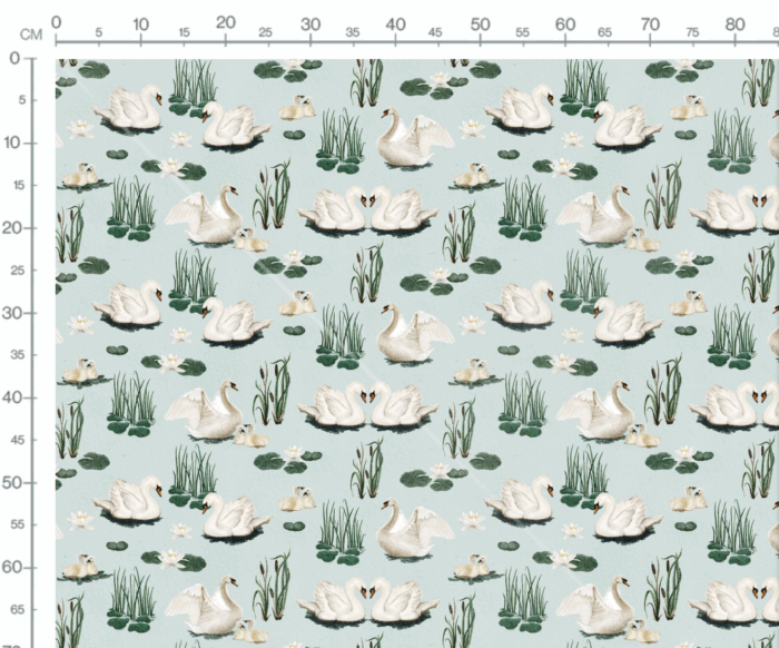 Tissu Imprimé Cygne Vintage Bleu, 7 tissus au choix – Image 2