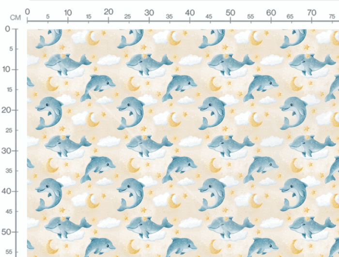 Tissu Imprimé Dauphin Mignon Crème, 7 tissus au choix – Image 3