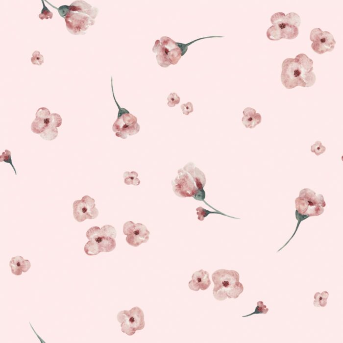 Tissu Imprimé Fleuri Petites Fleurs Fond Rose, 7 tissus au choix