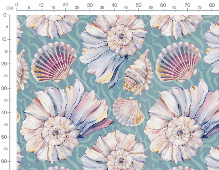 Tissu Imprimé Grands Coquillages Turquoise, 7 tissus au choix – Image 3