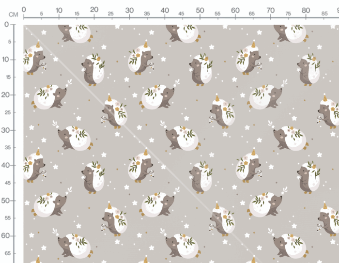 Tissu Imprimé Hérisson Fleuri Gris, 10 tissus au choix – Image 2