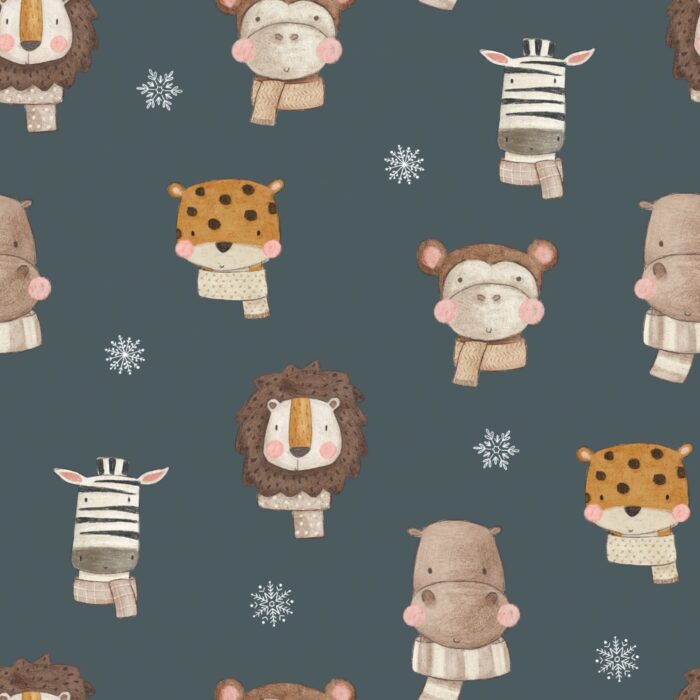 Tissu Imprimé Hiver Animaux Flocons Crème, 7 tissus au choix – Image 4