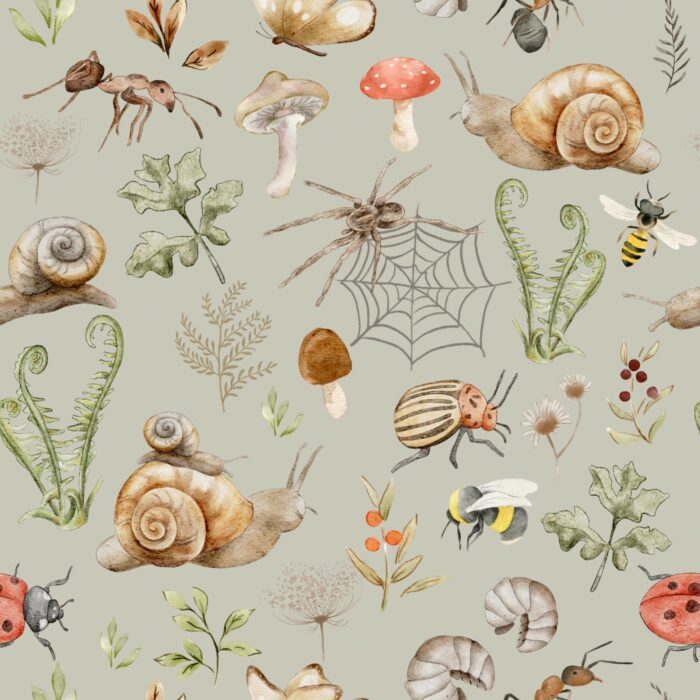 Tissu Imprimé Insectes Vert, 10 tissus au choix