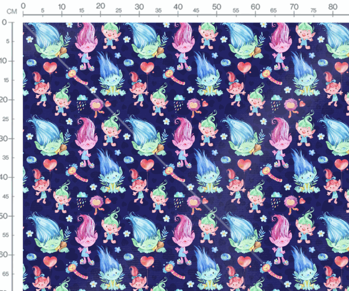 Tissu Imprimé Jouets Trolls Rigolos Bleu, 7 tissus au choix – Image 3