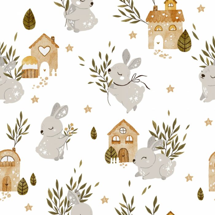 Tissu Imprimé Lapin Étoiles Maison, 7 tissus au choix