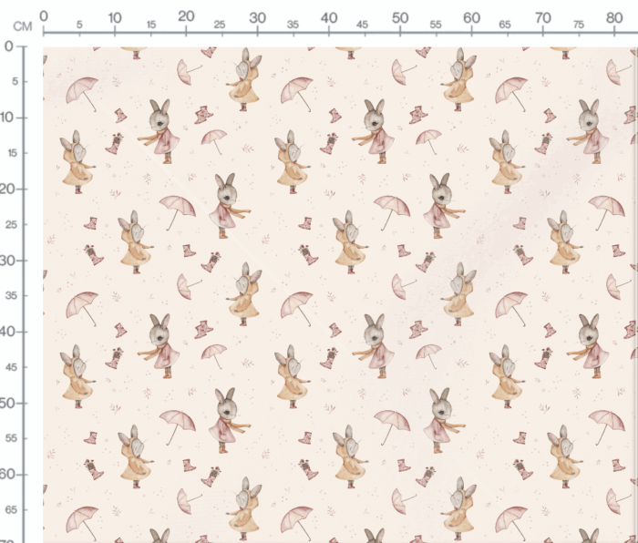 Tissu Imprimé Lapin Mignon Pluie Blush, 7 tissus au choix – Image 3