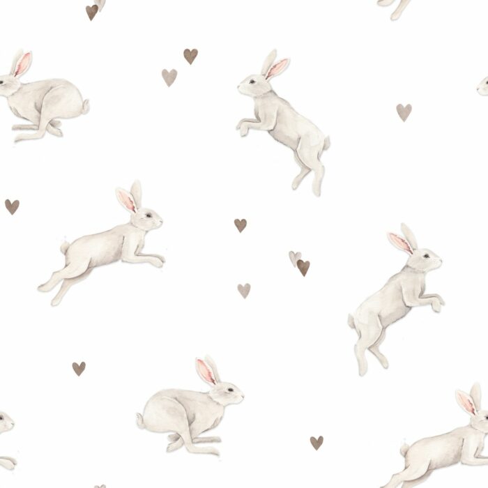Tissu Imprimé Lapin Petits Coeurs Blanc, 7 tissus au choix