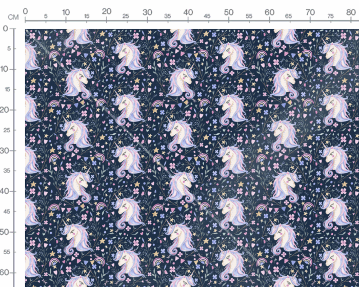 Tissu Imprimé Licorne Fleurie Bleu, 10 tissus au choix – Image 2