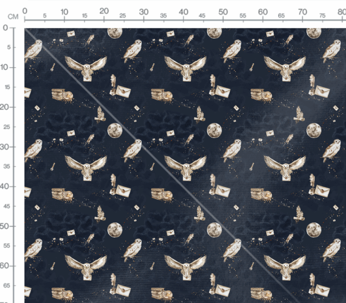 Tissu Imprimé Magie Hibou Bleu Marine, 7 tissus au choix – Image 3
