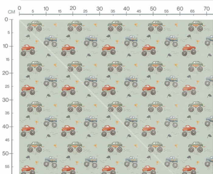 Tissu Imprimé Monster Truck Vert, 7 tissus au choix – Image 2