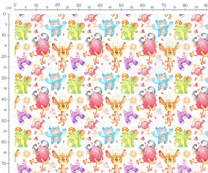 Tissu Imprimé Monstres Adorables Blanc, 7 tissus au choix – Image 3