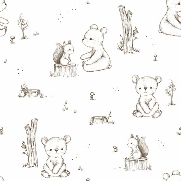 Tissu Imprimé Ourson Écureuil Dessin, 10 tissus au choix