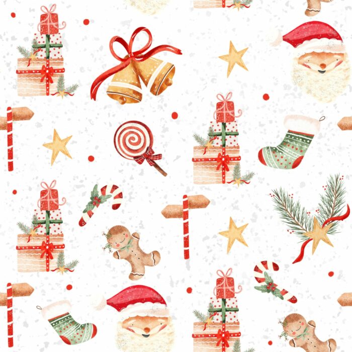 Tissu Imprimé Père Noel Réveillon, 7 tissus au choix