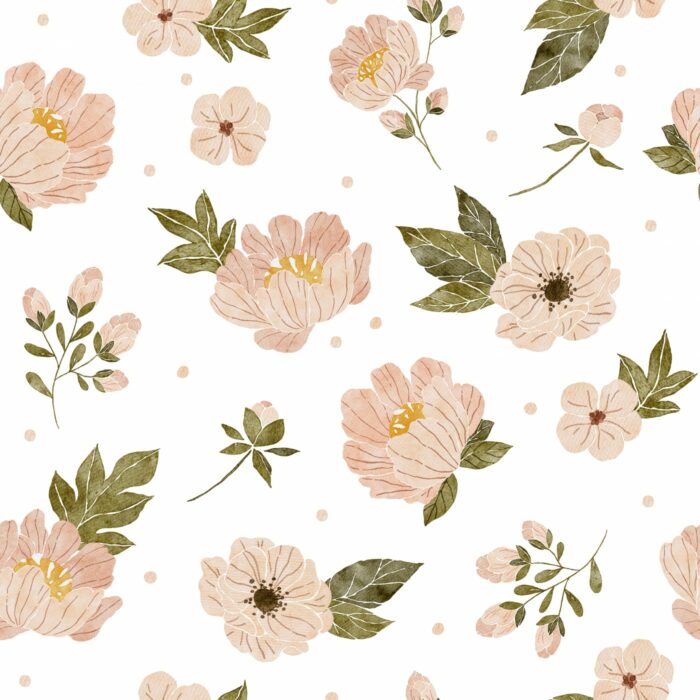 Tissu Imprimé Pivoines Blanc, 7 tissus au choix