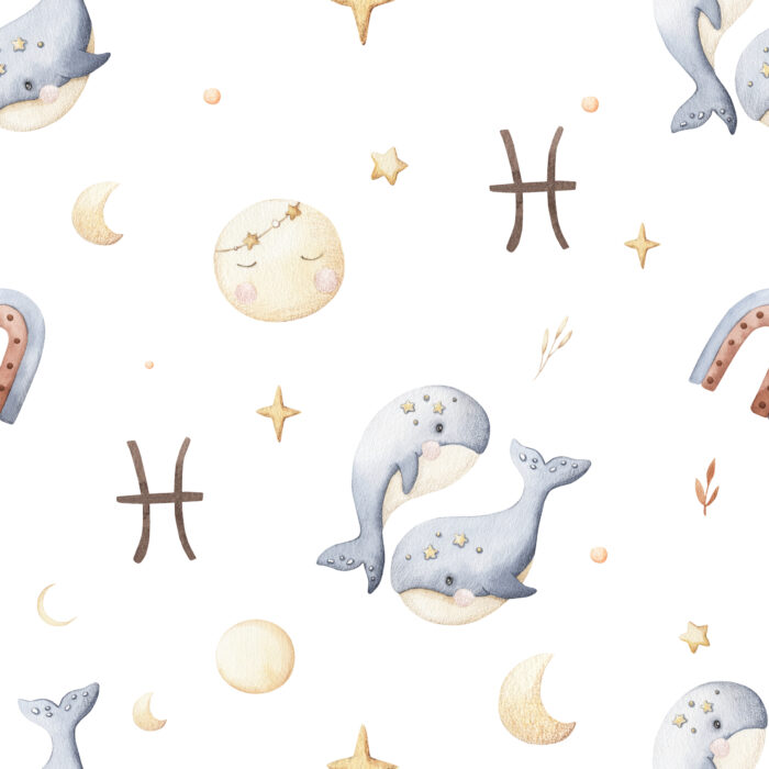 Tissu Imprimé Signe Astro Poissons Adorables, 10 tissus au choix