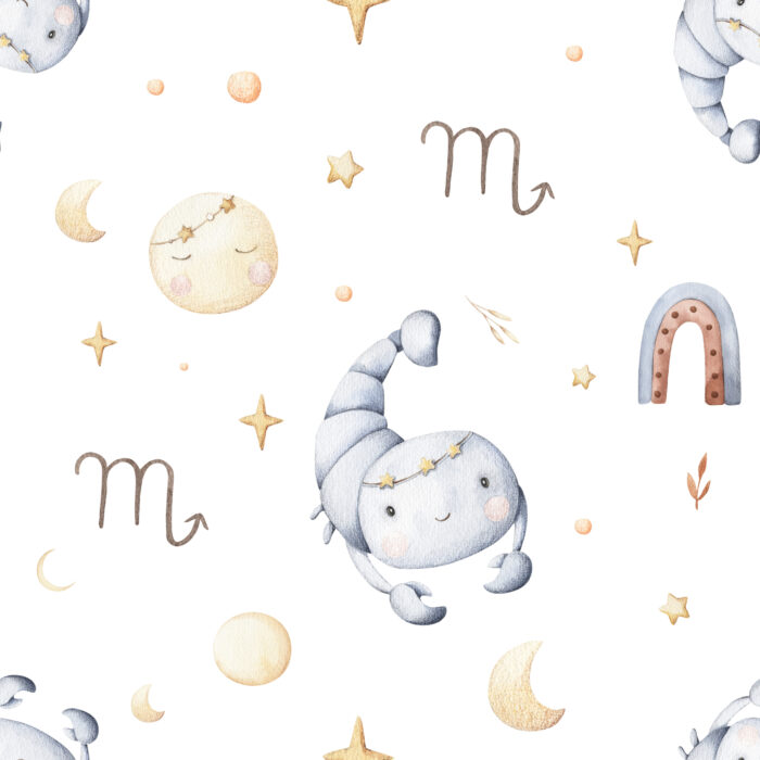 Tissu Imprimé Signe Astro Scorpion Mignon, 10 tissus au choix