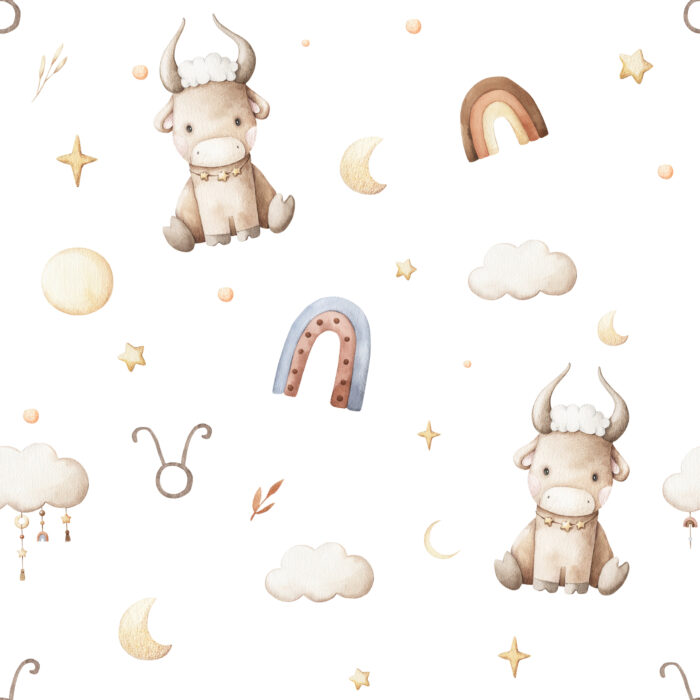 Tissu Imprimé Signe Astro Taureau Mignon, 10 tissus au choix