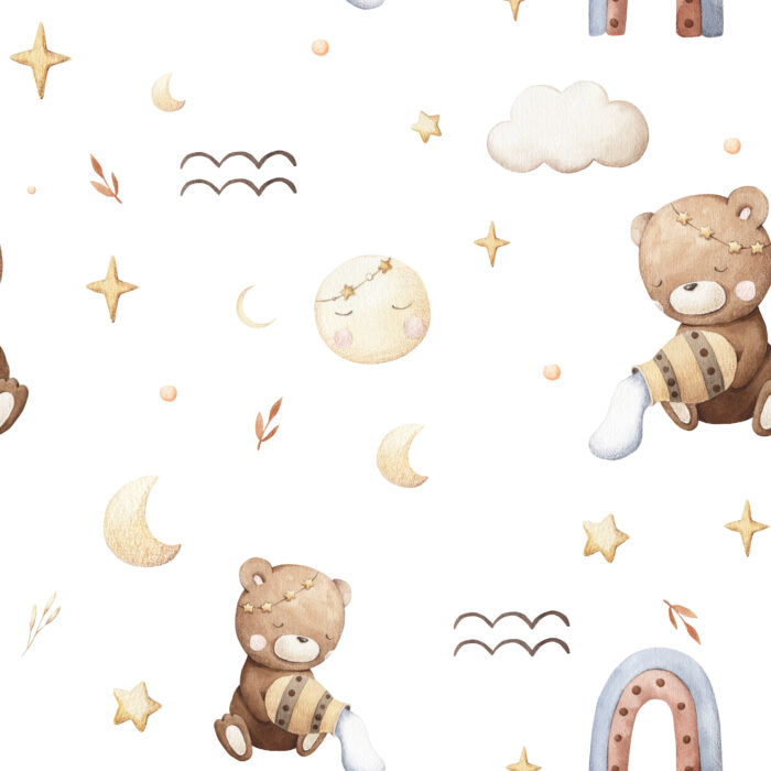 Tissu Imprimé Signe Astro Verseau Ourson, 10 tissus au choix