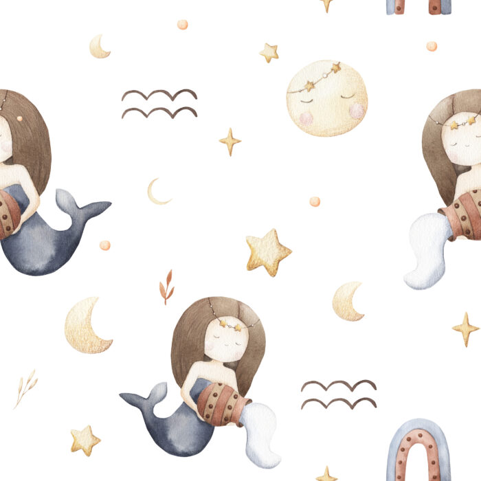 Tissu Imprimé Signe Astro Verseau Sirène, 10 tissus au choix