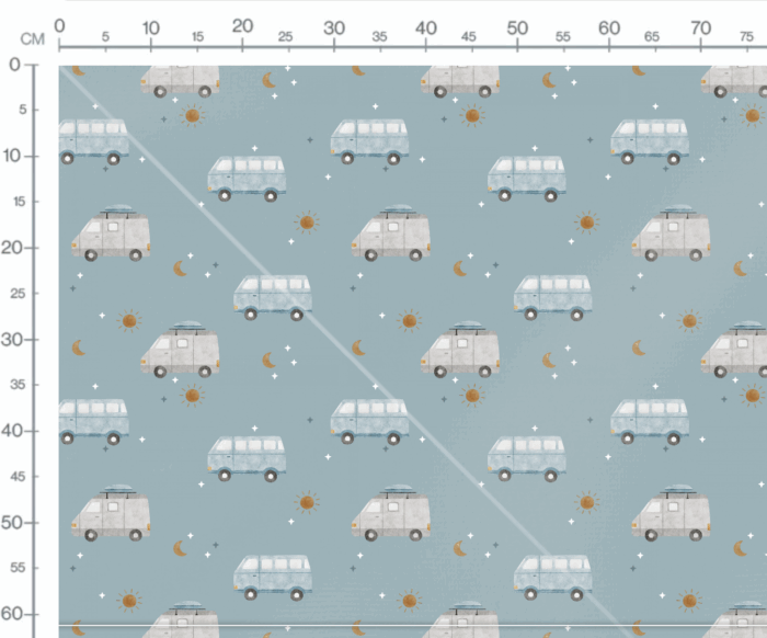 Tissu Imprimé Voitures Van Bleu, 7 tissus au choix – Image 2
