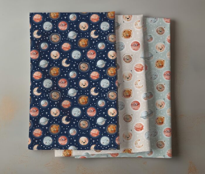 Tissu Imprimé Espace Planètes Heureuses Blush, 7 tissus au choix – Image 4